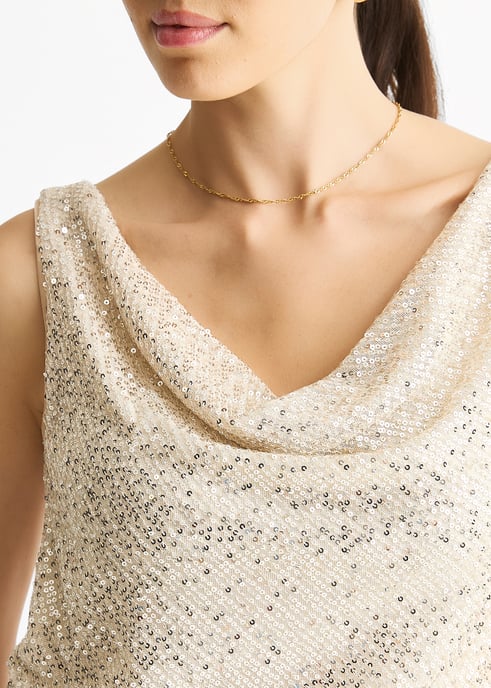 Top camisero con cuello vuelto y lentejuelas color champán - Image 2