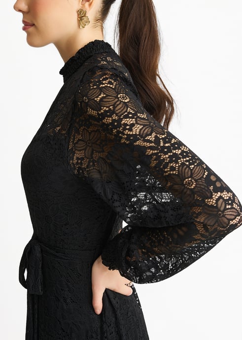 Vestido midi de encaje negro con cuello alto para ocasiones especiales - Image 3