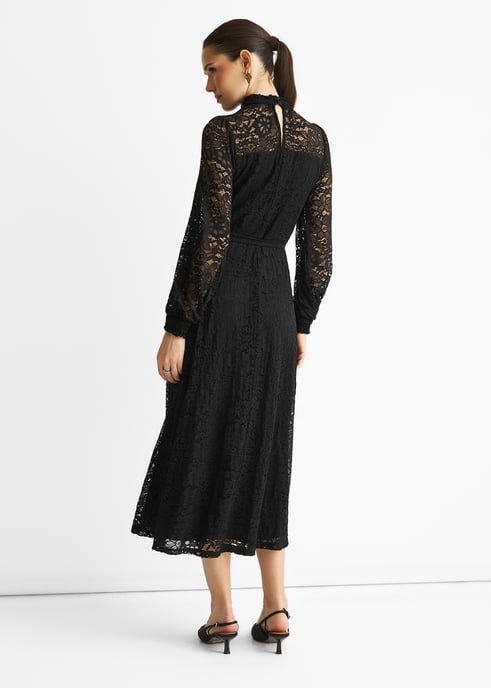Vestido midi de encaje negro con cuello alto para ocasiones especiales - Image 4