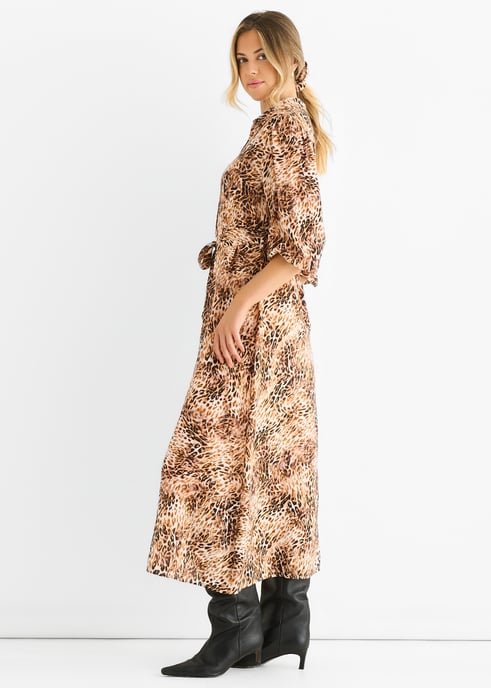 Vestido midi con estampado animal marrón - Image 3