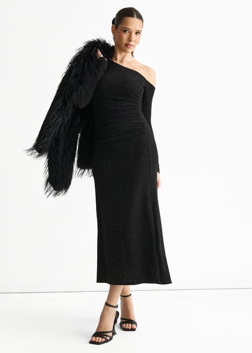 Vestido midi negro de jersey con tachuelas y remates en caliente - Image 1