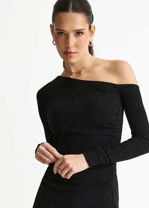 Vestido midi negro de jersey con tachuelas y remates en caliente - Image 2