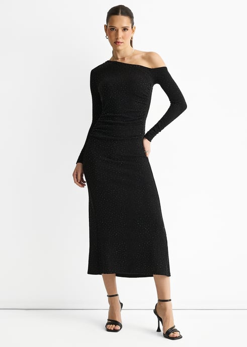 Vestido midi negro de jersey con tachuelas y remates en caliente - Image 3