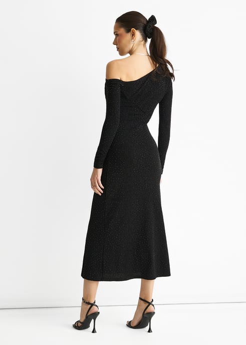 Vestido midi negro de jersey con tachuelas y remates en caliente - Image 4
