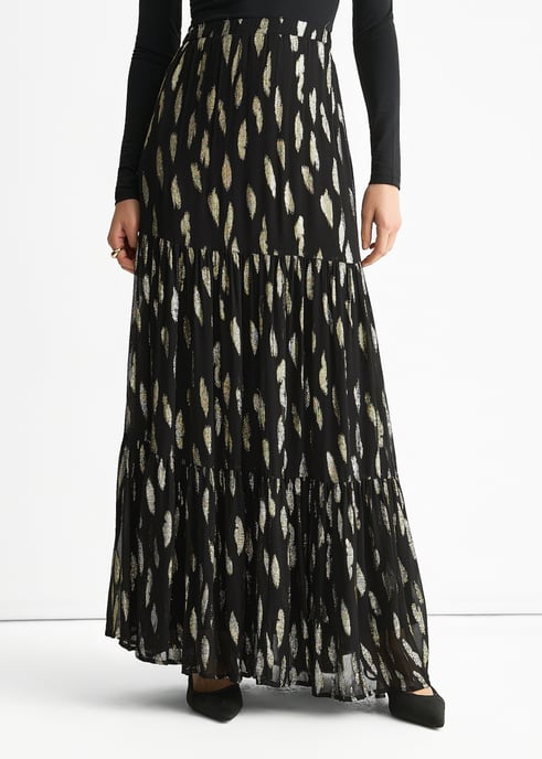 Falda larga escalonada de jacquard con ribetes negros - Image 2