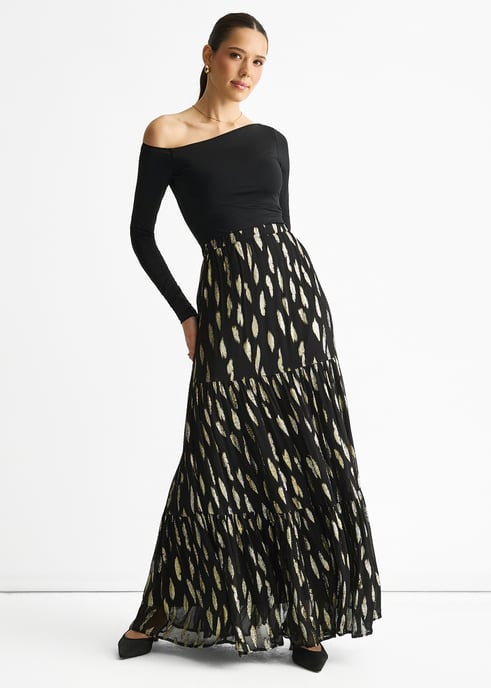 Falda larga escalonada de jacquard con ribetes negros - Image 3