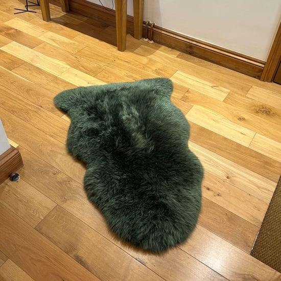 Alfombra de lana auténtica, suave, sedosa y esponjosa, de auténtica piel de oveja verde tomillo - Image 3