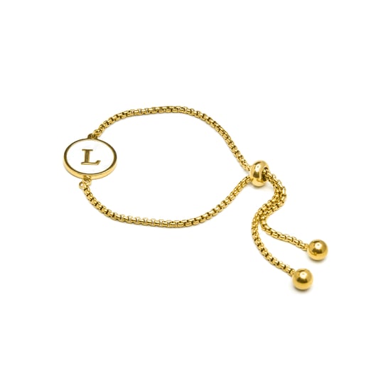 Pulsera Luxenter en madreperla blanca terminada en oro amarillo de 18 quilates - Alfabeto - Image 3