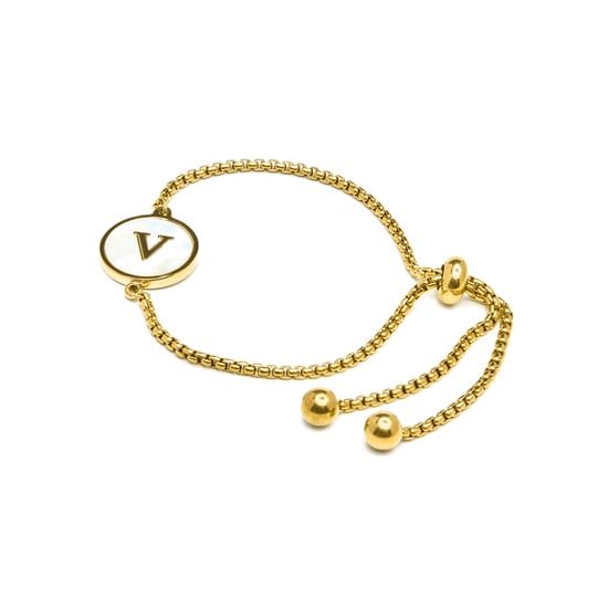 Pulsera Luxenter de madreperla blanca acabada en oro amarillo de 18 quilates - Alfabeto - Image 3