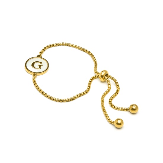 Pulsera Luxenter en madreperla blanca terminada en oro amarillo de 18 quilates - Alfabeto - Image 3