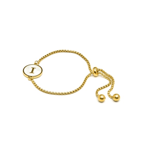 Pulsera Luxenter en madreperla blanca acabada en oro amarillo de 18 quilates - Alfabeto - Image 3