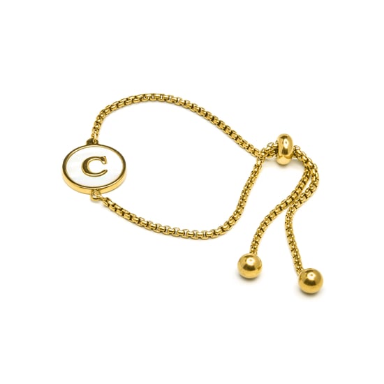 Pulsera Luxenter en nácar blanco terminada en oro amarillo de 18K - Alfabeto - Image 3