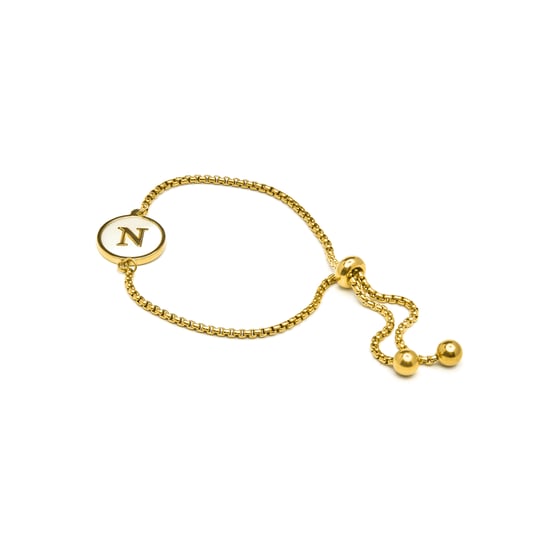 Pulsera Luxenter de madreperla blanca acabada en oro amarillo de 18 quilates - Alfabeto - Image 3
