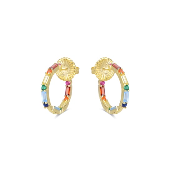 Pendientes de plata esterlina 925 Luxenter con zirconitas multicolores acabados en oro amarillo de 18K - Hinnar - Image 3