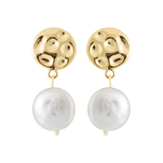 Pendientes de perla blanca Luxenter acabados en oro amarillo de 18 quilates - Durdana - Image 1