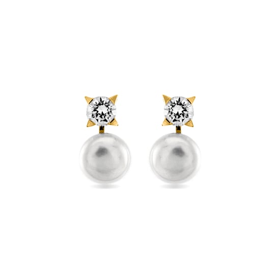 Pendientes de plata esterlina 925 de Luxenter con perla blanca terminados en oro amarillo de 18 quilates - Esencial - Image 1
