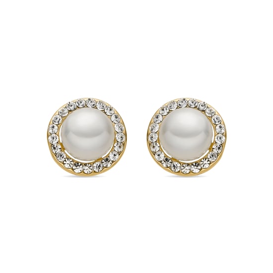 Pendientes de perla blanca con acabado en oro de 18k - Basnik - Image 1