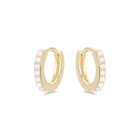 Pendientes de plata de ley 925 con perla blanca acabados en oro amarillo de 18K - Leofcar - Image 3