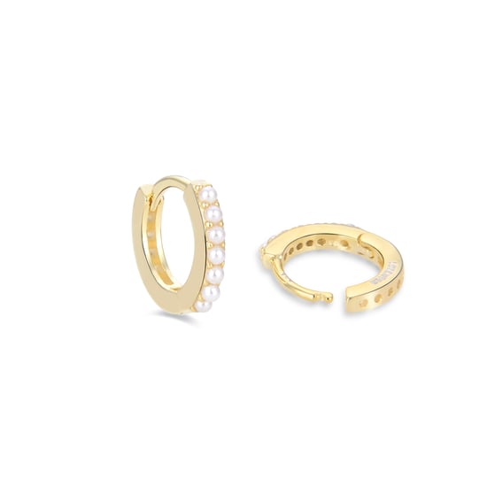 Pendientes de plata de ley 925 con perla blanca acabados en oro amarillo de 18K - Leofcar - Image 4