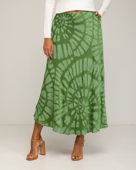 Falda midi con seda, estampado geometrico - Image 2