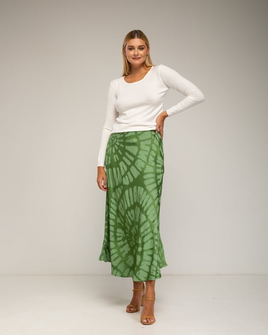 Falda midi con seda, estampado geometrico - Image 4