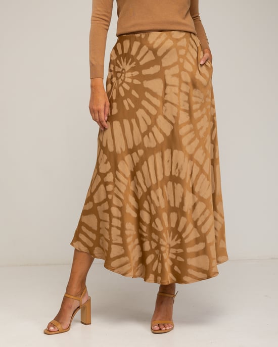 Falda midi con seda, estampado geometrico - Image 2