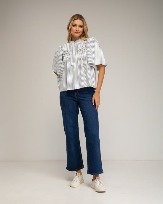 Blusa de rayas con bordado nido de abeja - Image 4
