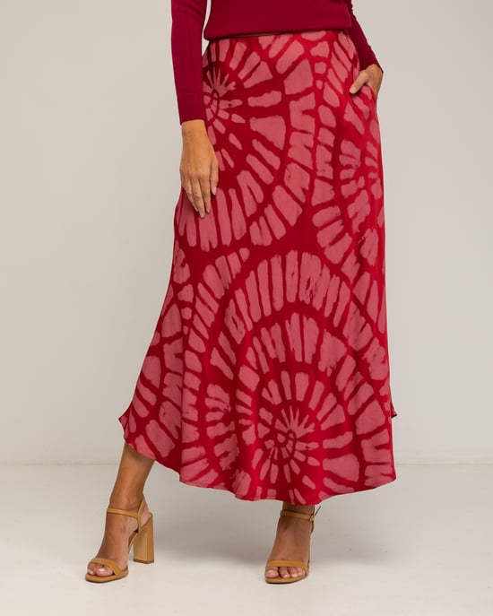Falda midi con seda, estampado geometrico - Image 2