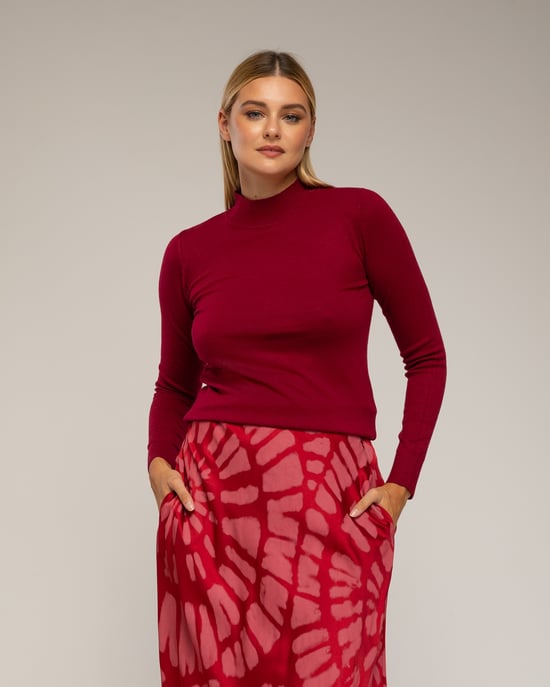Falda midi con seda, estampado geometrico - Image 4
