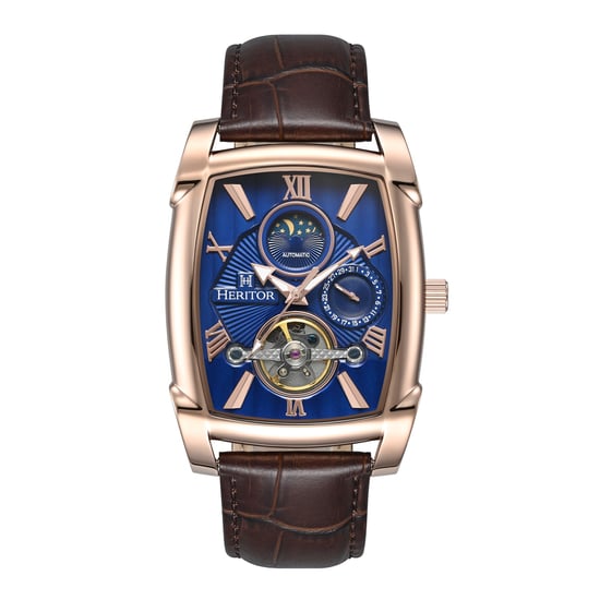 Reloj automático Heritor Valentin con correa de cuero y fecha - Image 1