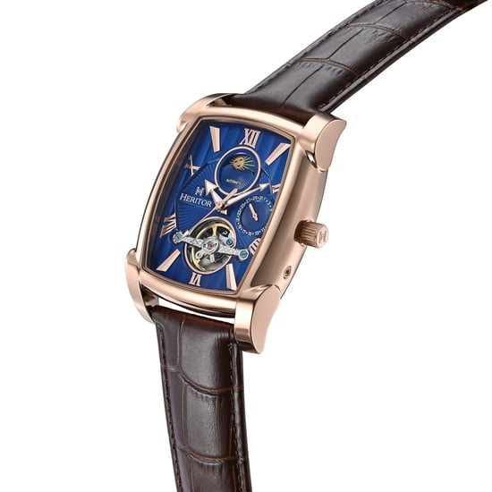 Reloj automático Heritor Valentin con correa de cuero y fecha - Image 3