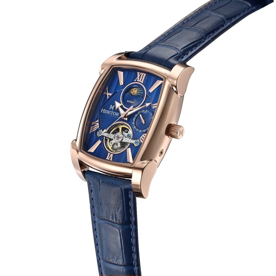 Reloj automático Heritor Valentin con correa de cuero y fecha - Image 3
