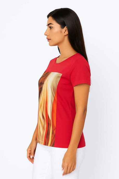 Top de jersey con estampado abstracto rojo en viscosa y elastano - Image 3