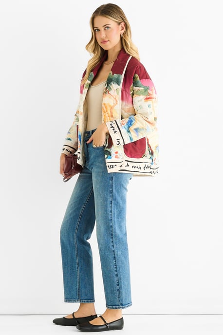 Chaqueta acolchada ligera con estampado acuático en color burdeos - Image 3