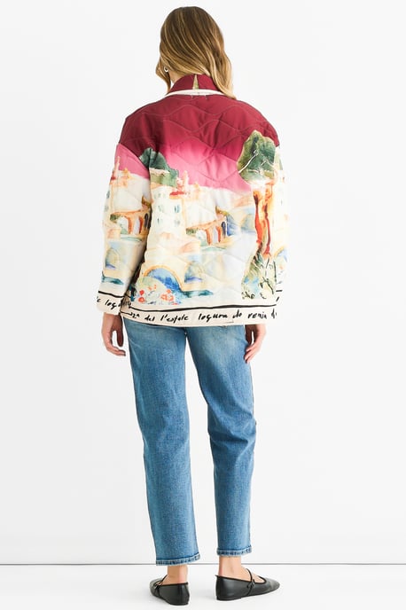 Chaqueta acolchada ligera con estampado acuático en color burdeos - Image 4
