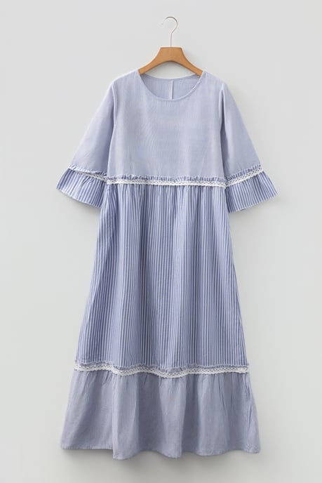 Vestido Midi Rayado con Encaje - Image 3
