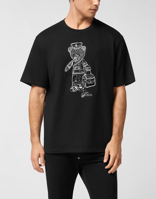Black White Round Neck T-Shirt Teddy Bear - Image 4