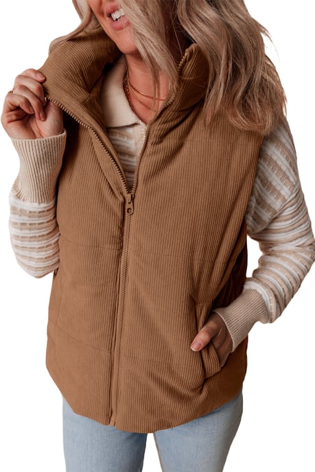 Chaleco Puffer de Pana con Cuello Alto - Image 3