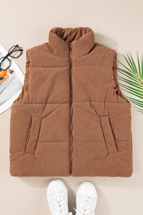Chaleco Puffer de Pana con Cuello Alto - Image 5