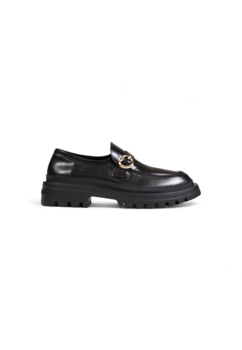 Mocasines de Cuero Negro Suela Gruesa Hebilla Dorada - Image 1