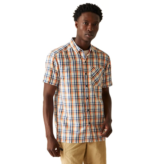Regatta Mens Mindano VIII Checked Short-Sleeved Shirt (New Royal/Persimmon/Marshmallow) - Image 1