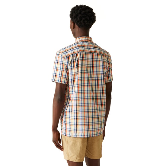 Regatta Mens Mindano VIII Checked Short-Sleeved Shirt (New Royal/Persimmon/Marshmallow) - Image 2