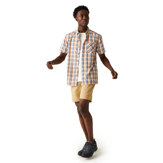 Regatta Mens Mindano VIII Checked Short-Sleeved Shirt (New Royal/Persimmon/Marshmallow) - Image 3