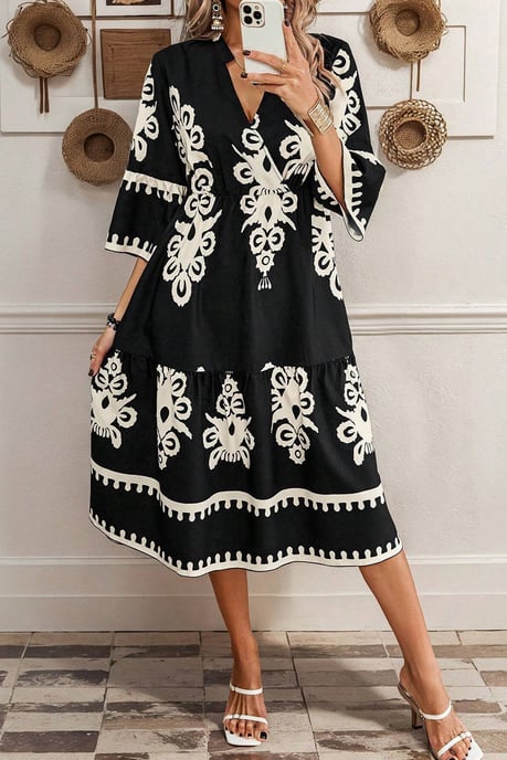 Vestido Midi Acampanado con Estampado Floral - Image 3