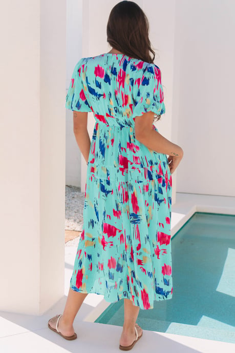 Vestido Midi de Estampado Abstracto con Mangas Flamantes - Image 2
