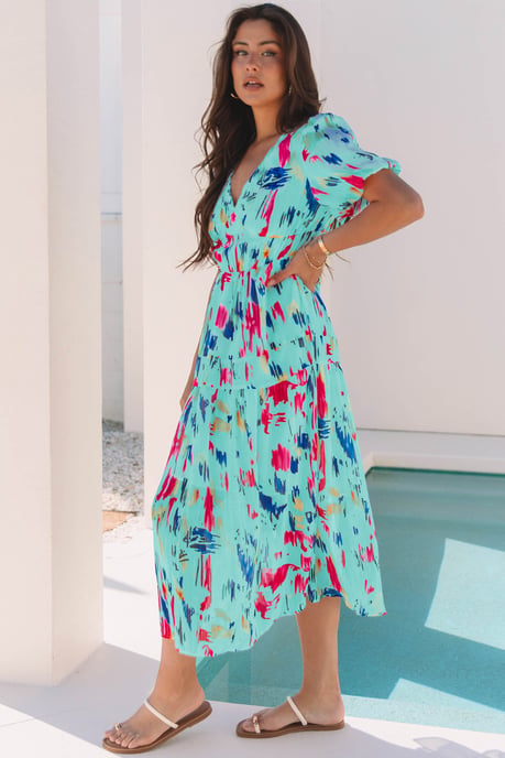 Vestido Midi de Estampado Abstracto con Mangas Flamantes - Image 3