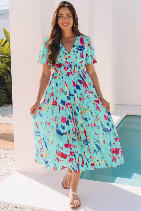 Vestido Midi de Estampado Abstracto con Mangas Flamantes - Image 5