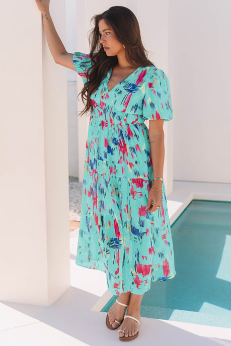 Vestido Midi de Estampado Abstracto con Mangas Flamantes - Image 6