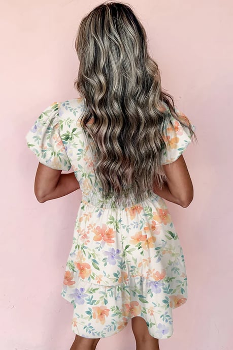 Vestido Mini Floral con Falda de Volantes y Mangas Abullonadas - Image 2
