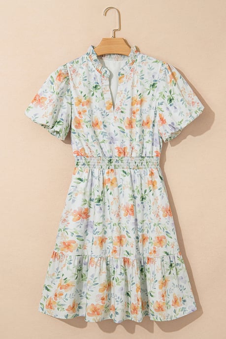 Vestido Mini Floral con Falda de Volantes y Mangas Abullonadas - Image 3